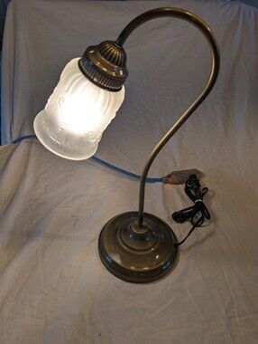 2/60$ Vintage Brass Curved Desk Lamp with Frosted Glass Shade